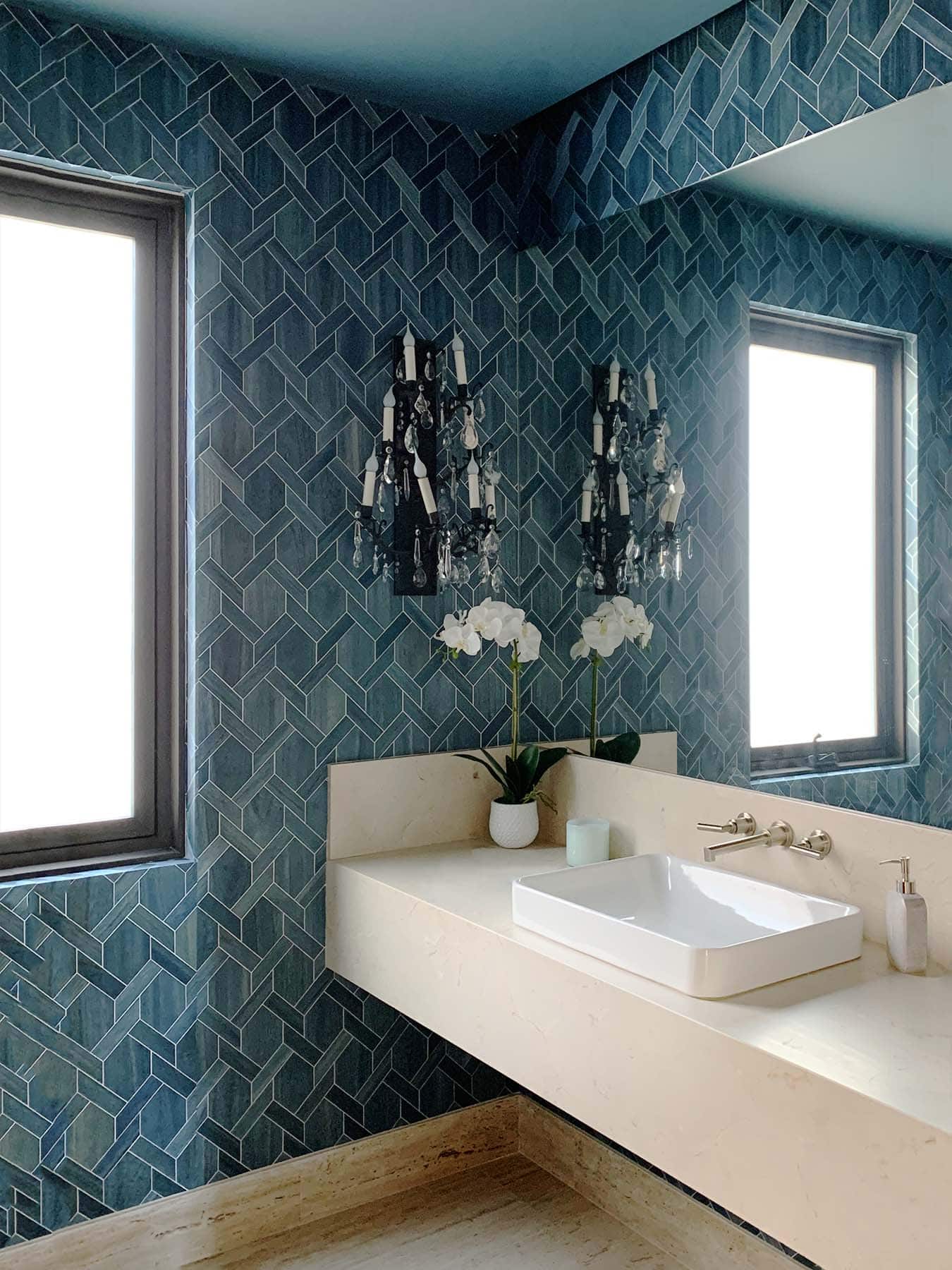 Professional wallpaper installation detail in a finished interior