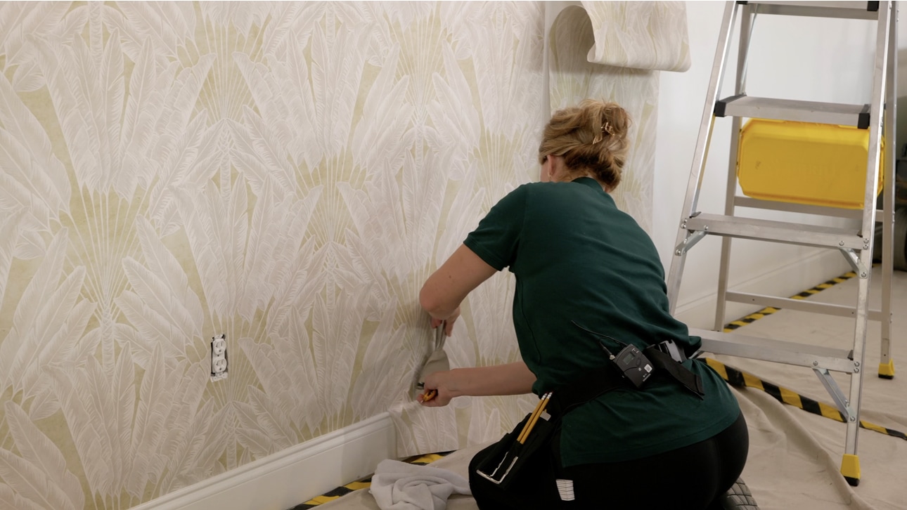 Wallpapered interior showing wallcovering care detail